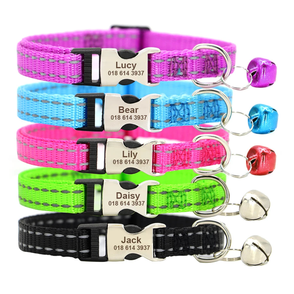 Personalized Nameplate Cat Collar – Custom Engraved Safety Collar with Bell for Cats & Kittens
