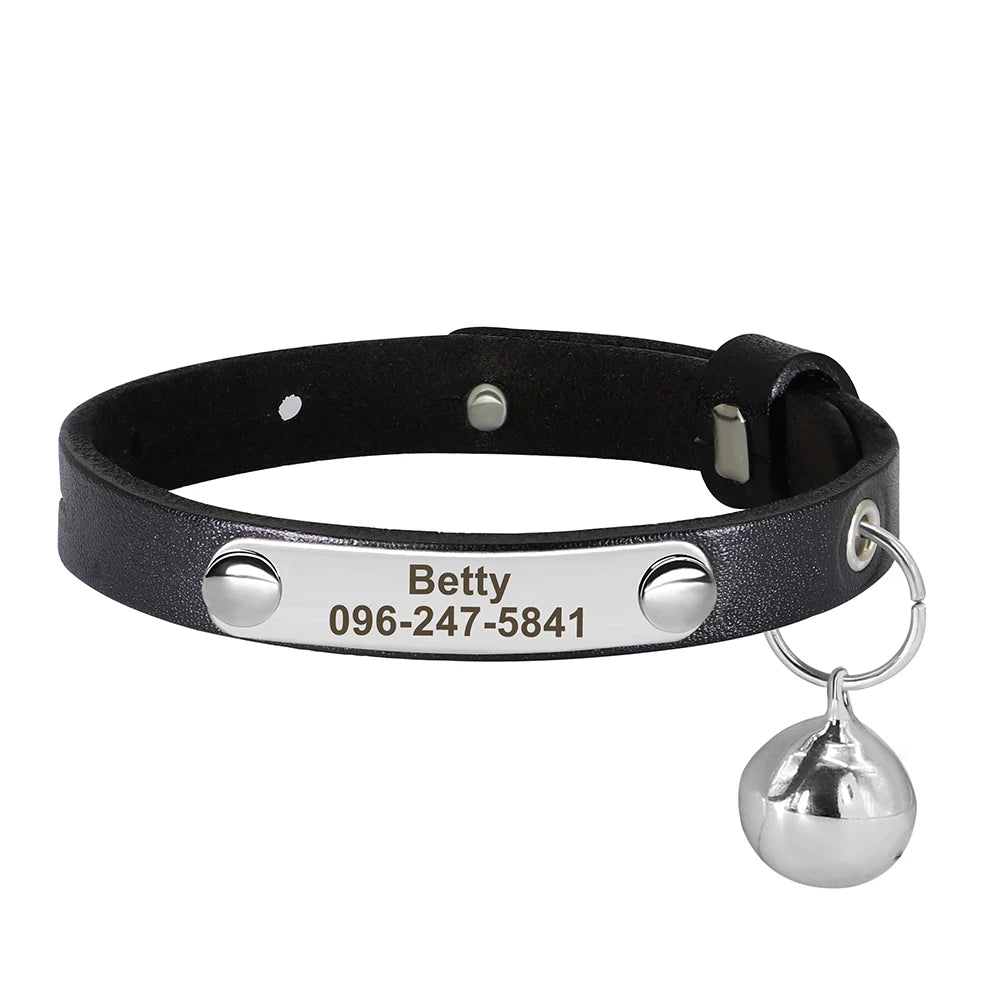 Personalized Leather Cat Collar – Adjustable Kitten & Puppy Collar with Free Engraved ID Tag