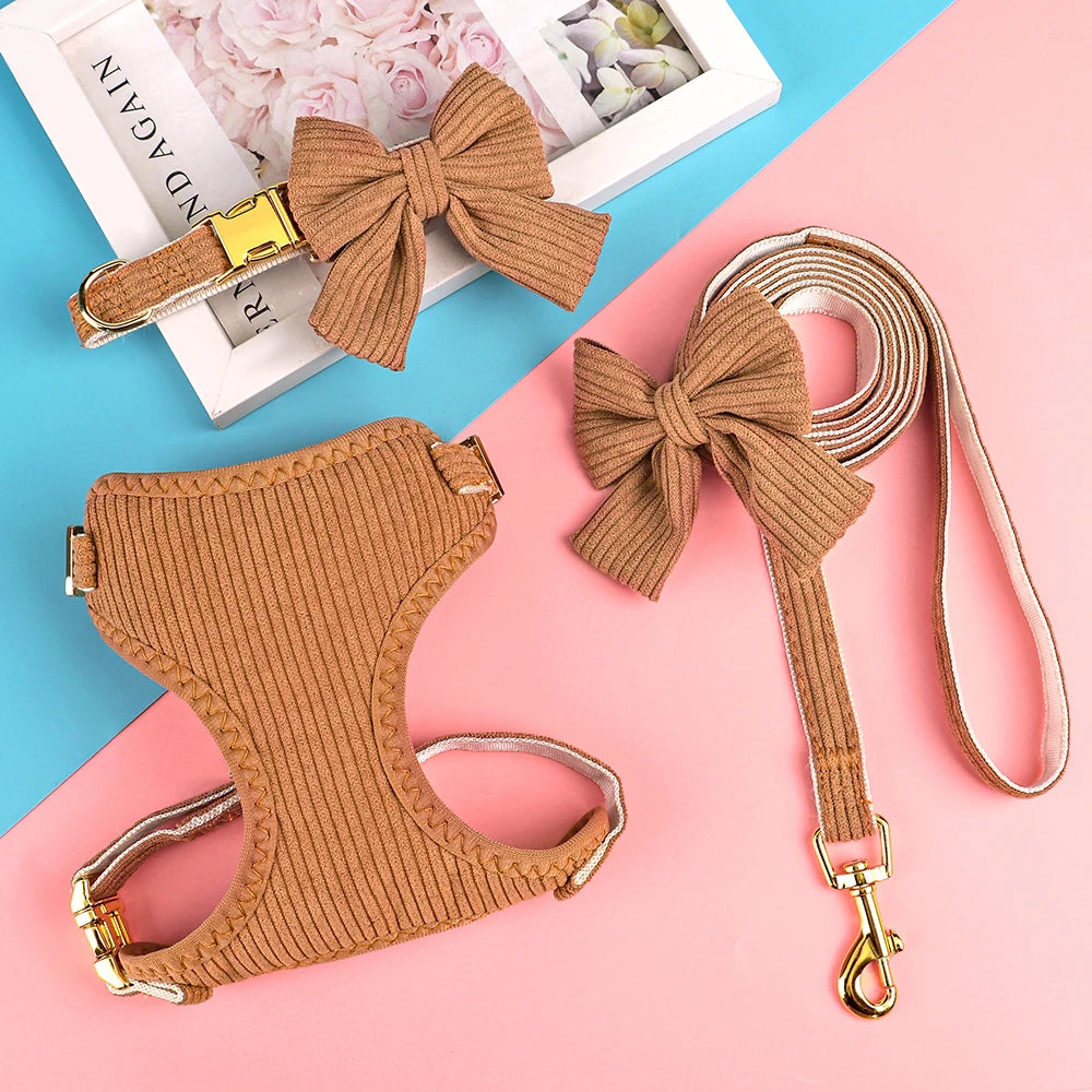 3pcs/lot Dog Collar Harness and Leash Set – Cute Bowtie Design for Small & Medium Dogs