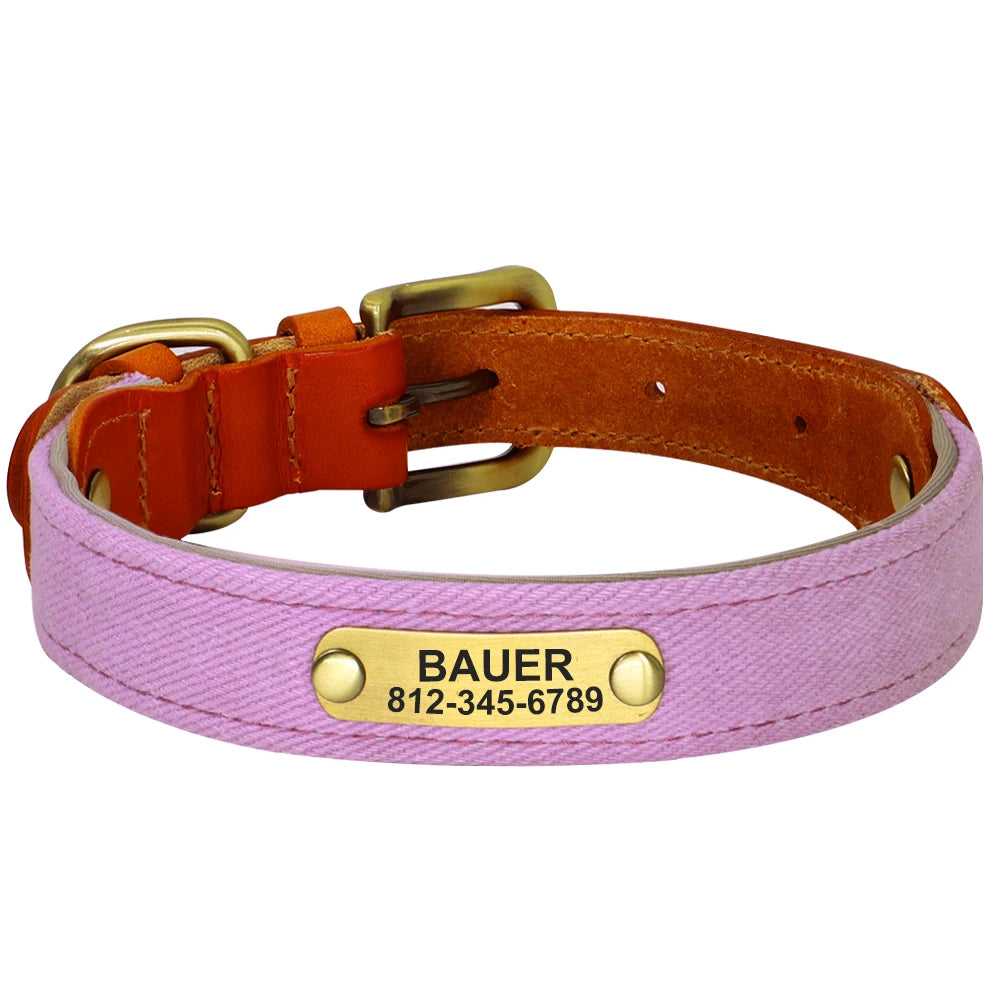 Personalized Dog Collars PU Leather Pet ID Collars Custom Engraved Nameplate Tag Adjustable For Small Medium Large Dogs