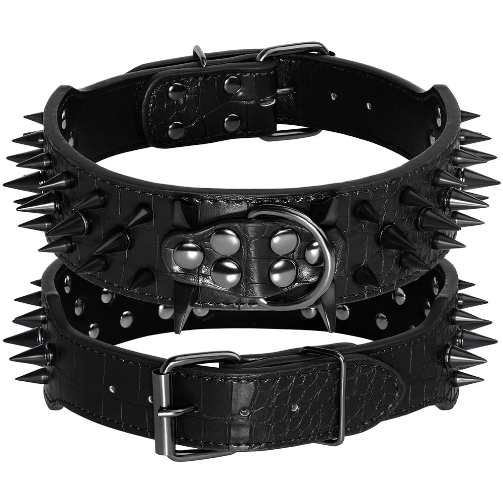 Cool Spikes Studded Dog Collar – 2" Wide PU Leather Collar for Pitbulls, German Shepherds & Large Breeds (S–XL)