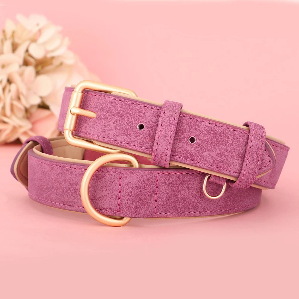 Adjustable Suede Leather Dog Collar – Soft Padded, Durable & Stylish for Small to Large Dogs