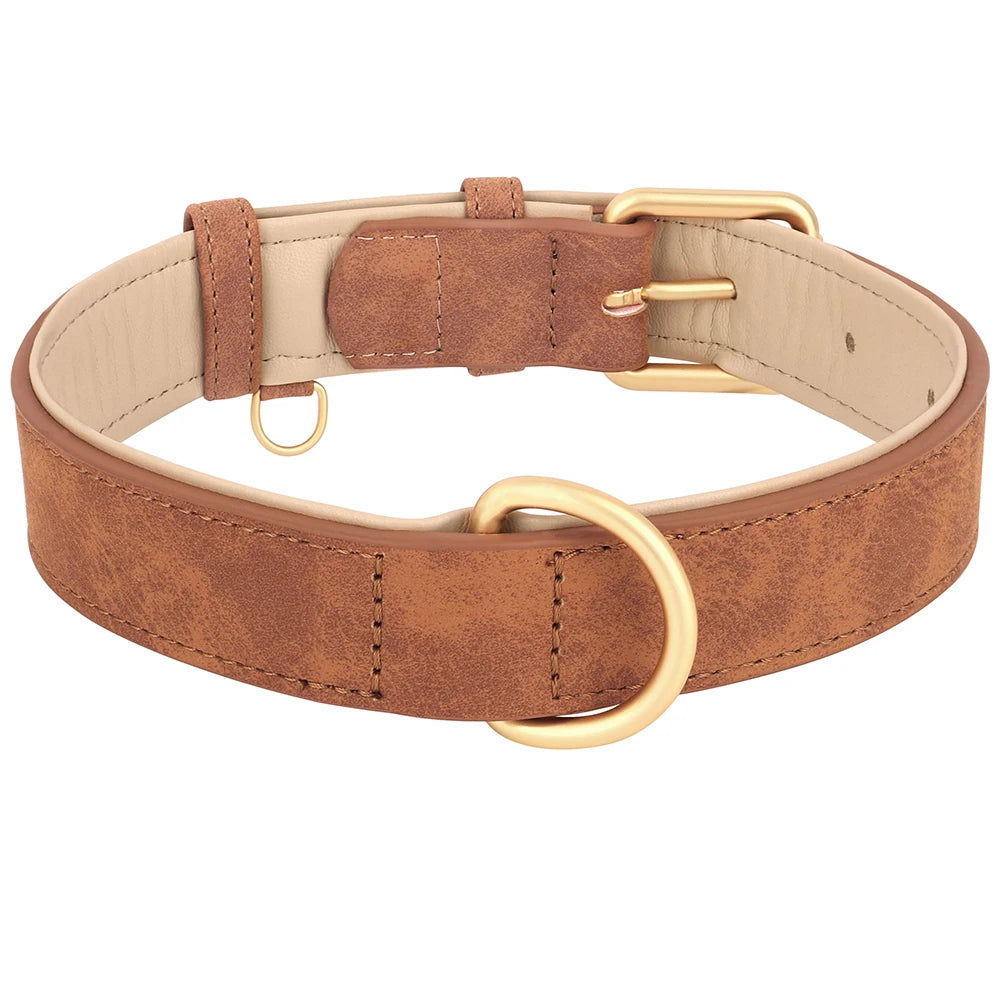 Adjustable Suede Leather Dog Collar – Soft Padded, Durable & Stylish for Small to Large Dogs