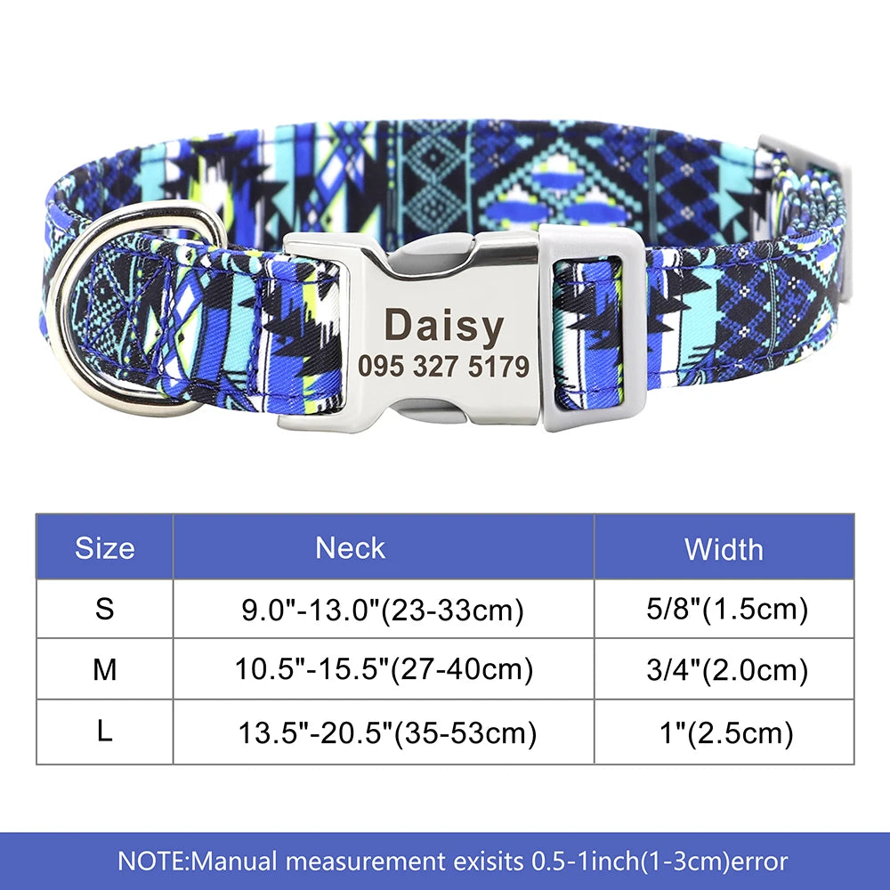Personalized Nylon Dog Collar with Engraved Nameplate – Custom ID Tag for Small, Medium & Large Dogs