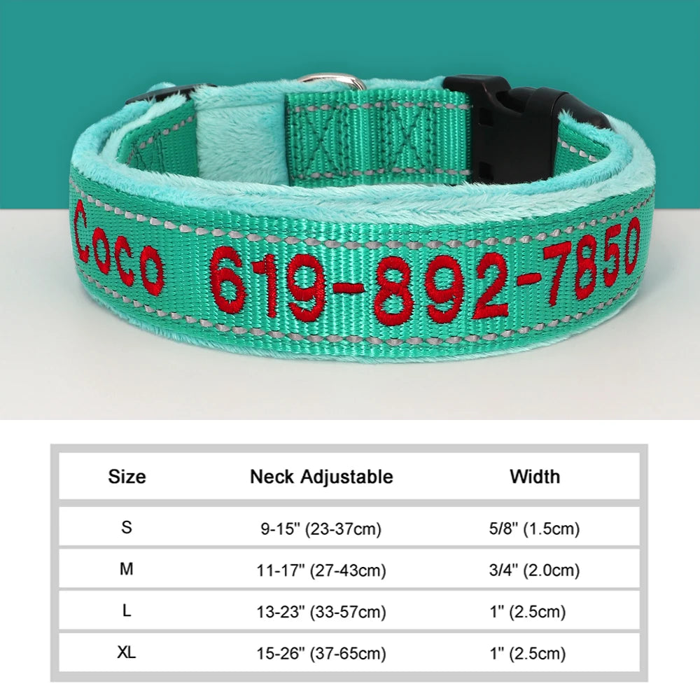Personalized Embroidered Dog Collar – Reflective Nylon, Custom Name ID Tag – Small Medium Large Dogs