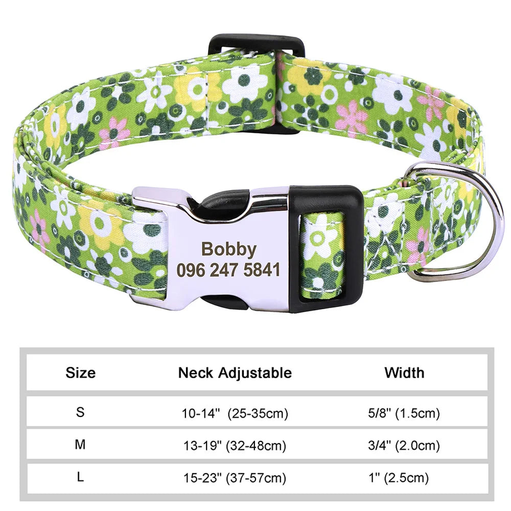 Personalized Nylon Dog Collar with Engraved Nameplate – Custom ID Tag for Small, Medium & Large Dogs