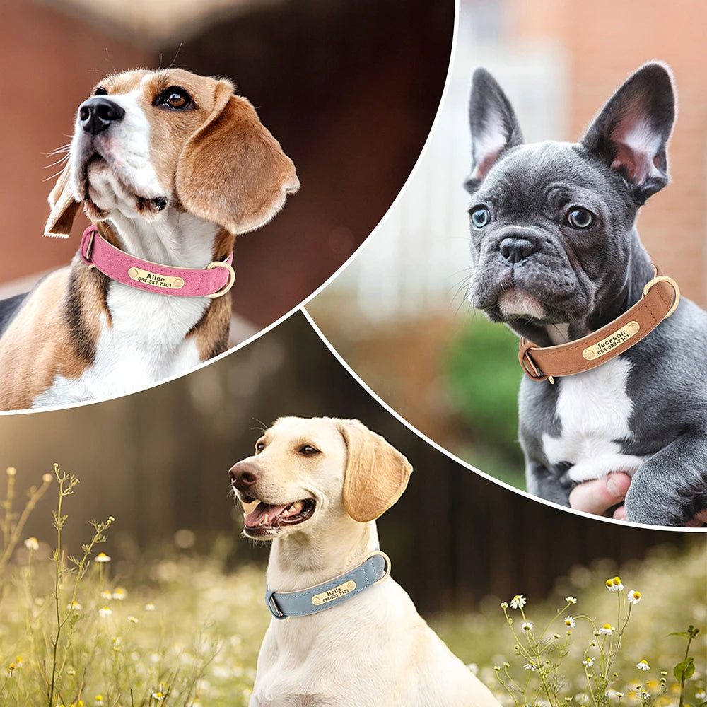 🐾 Personalized PU Leather Dog Collar – Custom Engraved Nameplate ID Tag 🐶