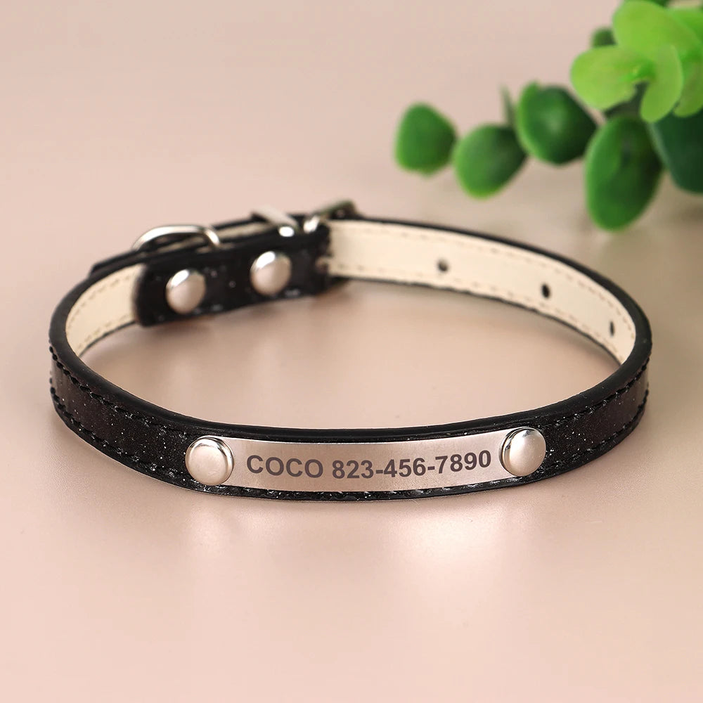 ✨ Personalized Glitter Pet Collar – Custom Engraved ID for Dogs & Cats ✨