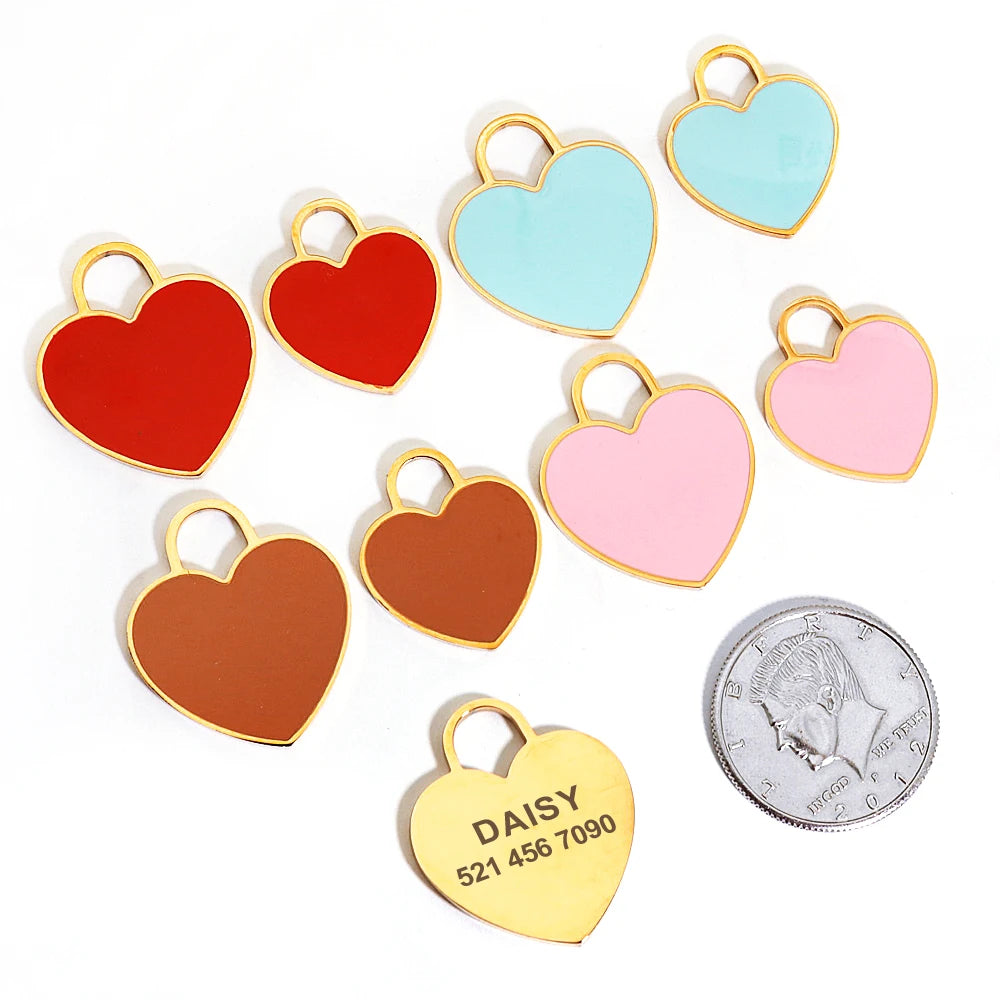 Personalized Heart Dog & Cat ID Tag – Custom Engraved Pet Name Charm