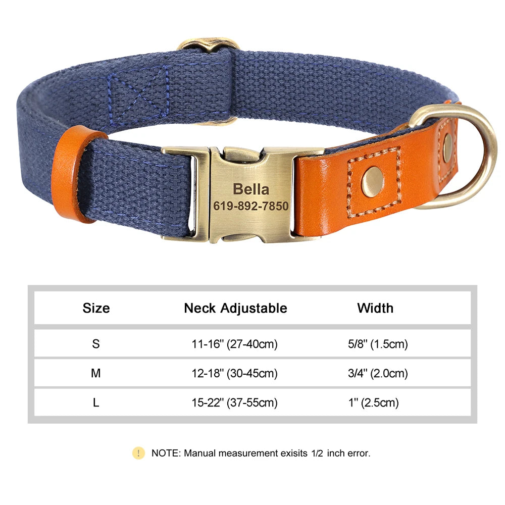 ✨ Personalized Nylon & Leather Dog Collar – Free Custom Engraving Included!