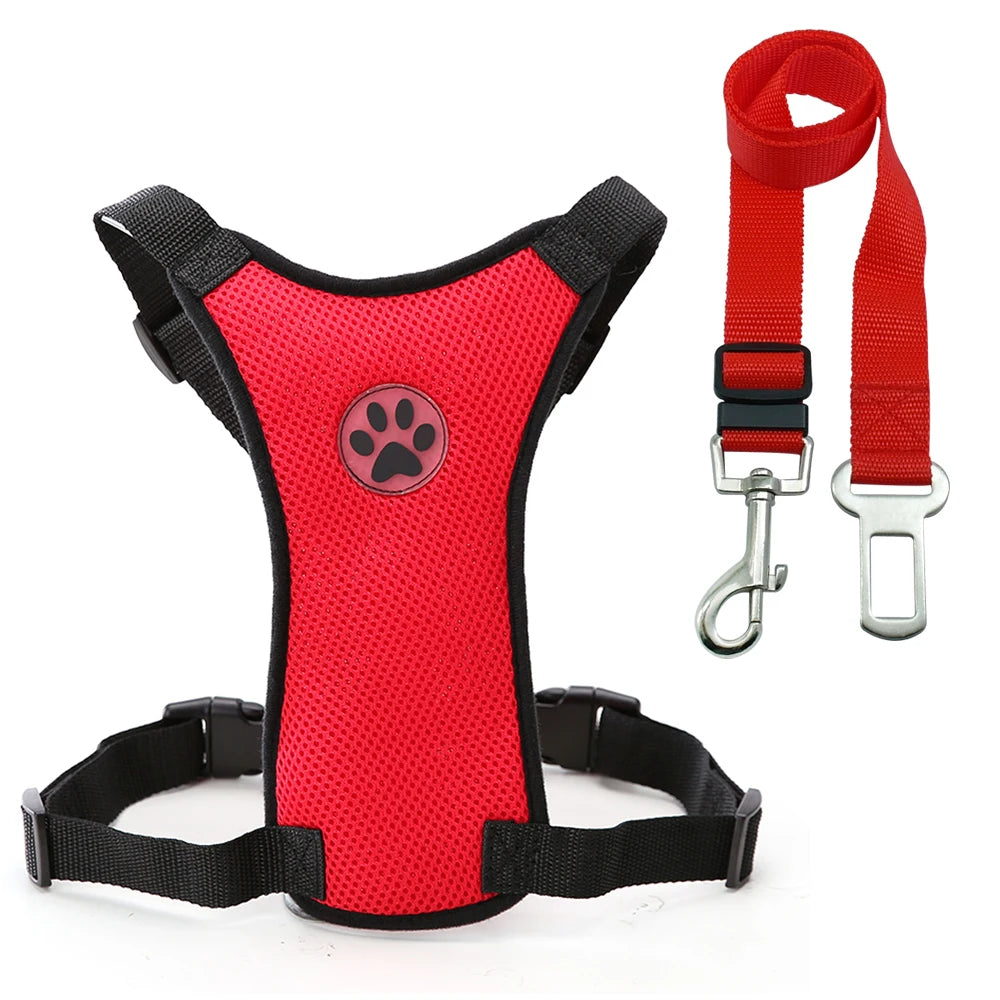 Nylon Breathable Mesh Dog Car Harness – Adjustable Safety Vest with Leash & Seatbelt for Medium & Large Dogs