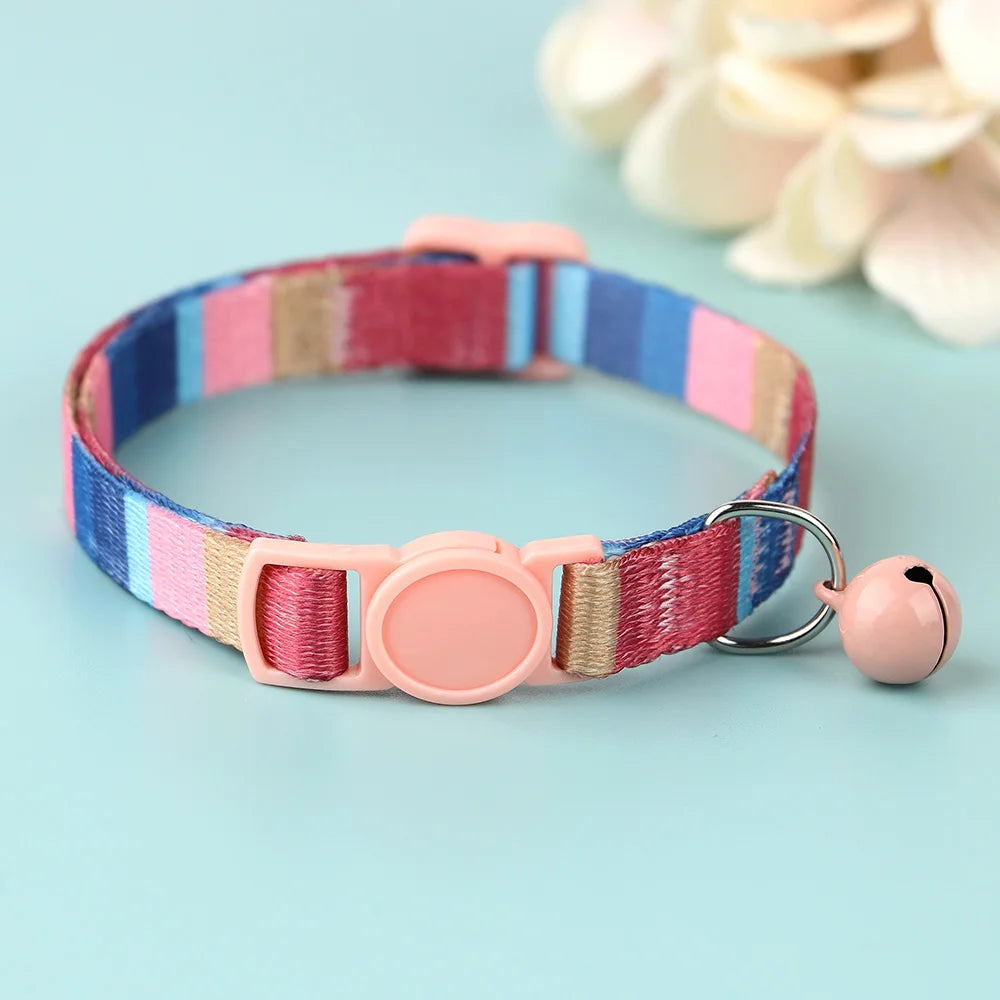 Cute Adjustable Dog & Cat Collar with Bell – Nylon Pet Necklace for Small Dogs & Kittens
