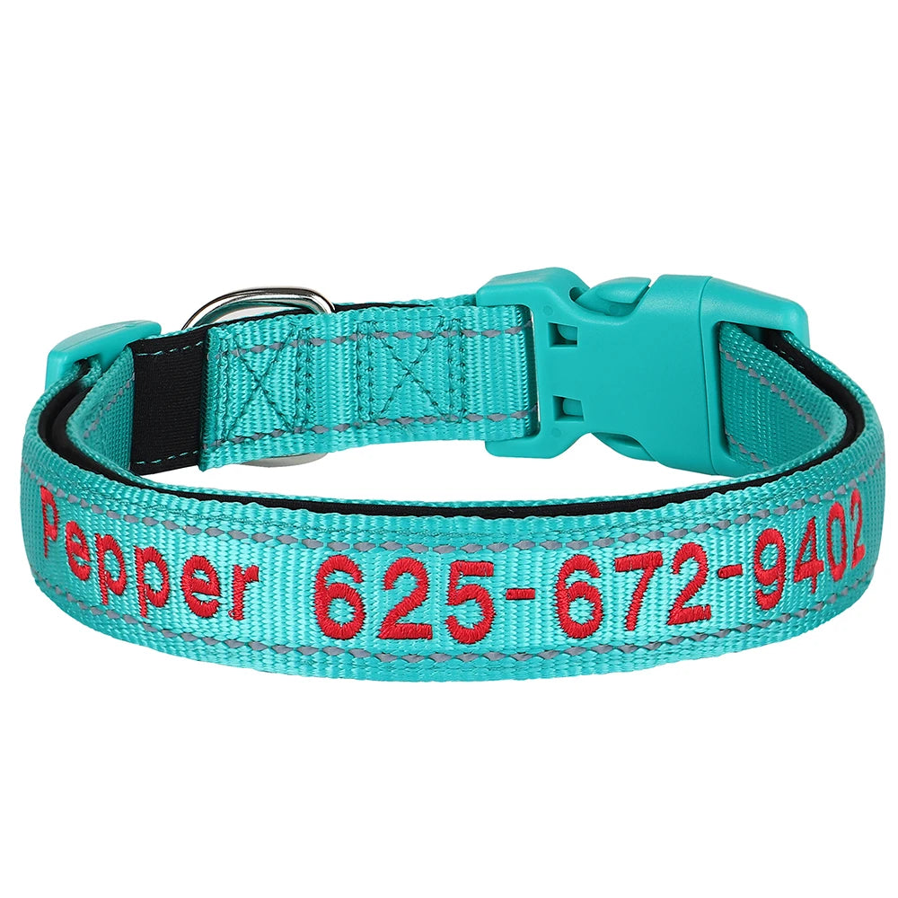 🦴 Custom Embroidered Reflective Dog Collar – Personalized Pet ID Name Nylon Collar for Small, Medium & Large Dogs