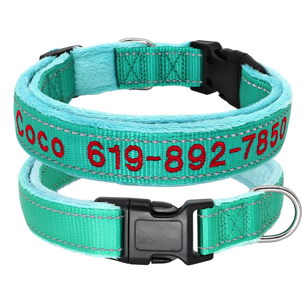 Personalized Embroidered Dog Collar – Reflective Nylon Adjustable ID Collar with Custom Name & Phone Number for Small, Medium & Large Dogs