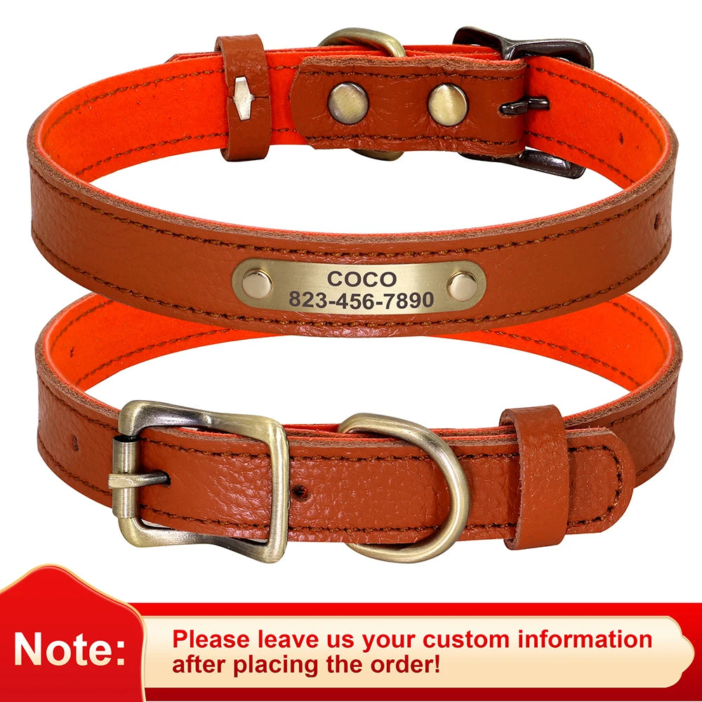 Personalized Genuine Leather Pet Puppy Collar For Small Dogs Cats