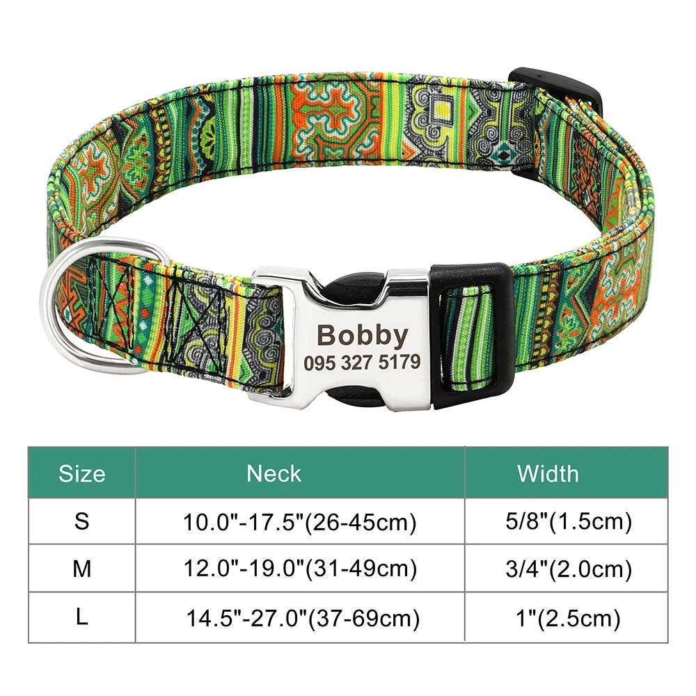 Personalized Dog Collar – Nylon Printed with Free Engraved ID Tag