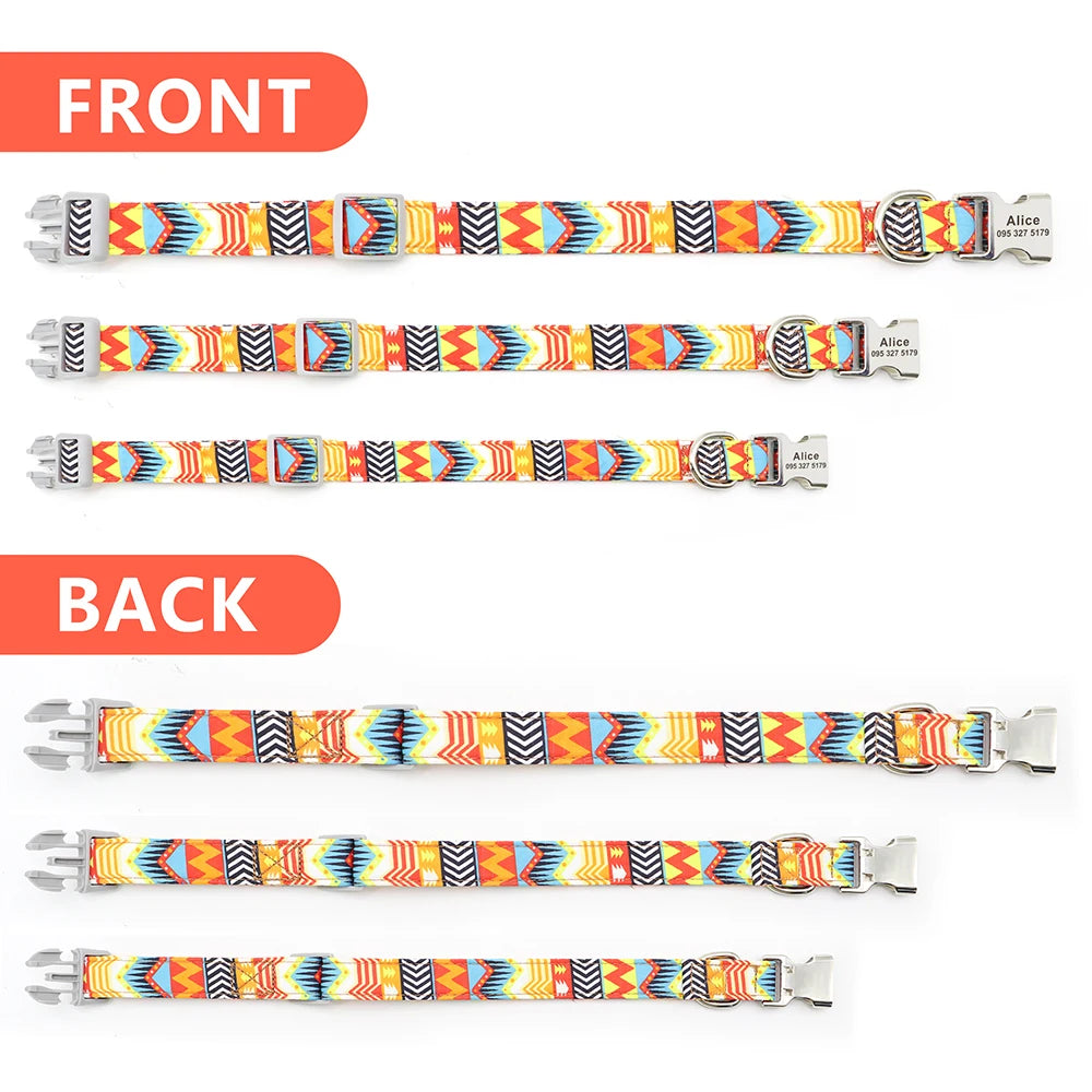 Personalized Nylon Dog Collar with Engraved Nameplate – Custom ID Tag for Small, Medium & Large Dogs