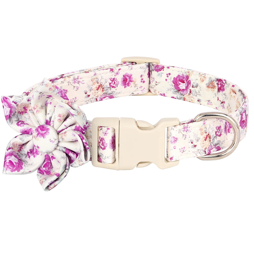 Fashion Floral Printed Nylon Dog Collar – Adjustable Spring Collar with Flower for Small & Medium Dogs (Pug, Chihuahua, Frenchie)