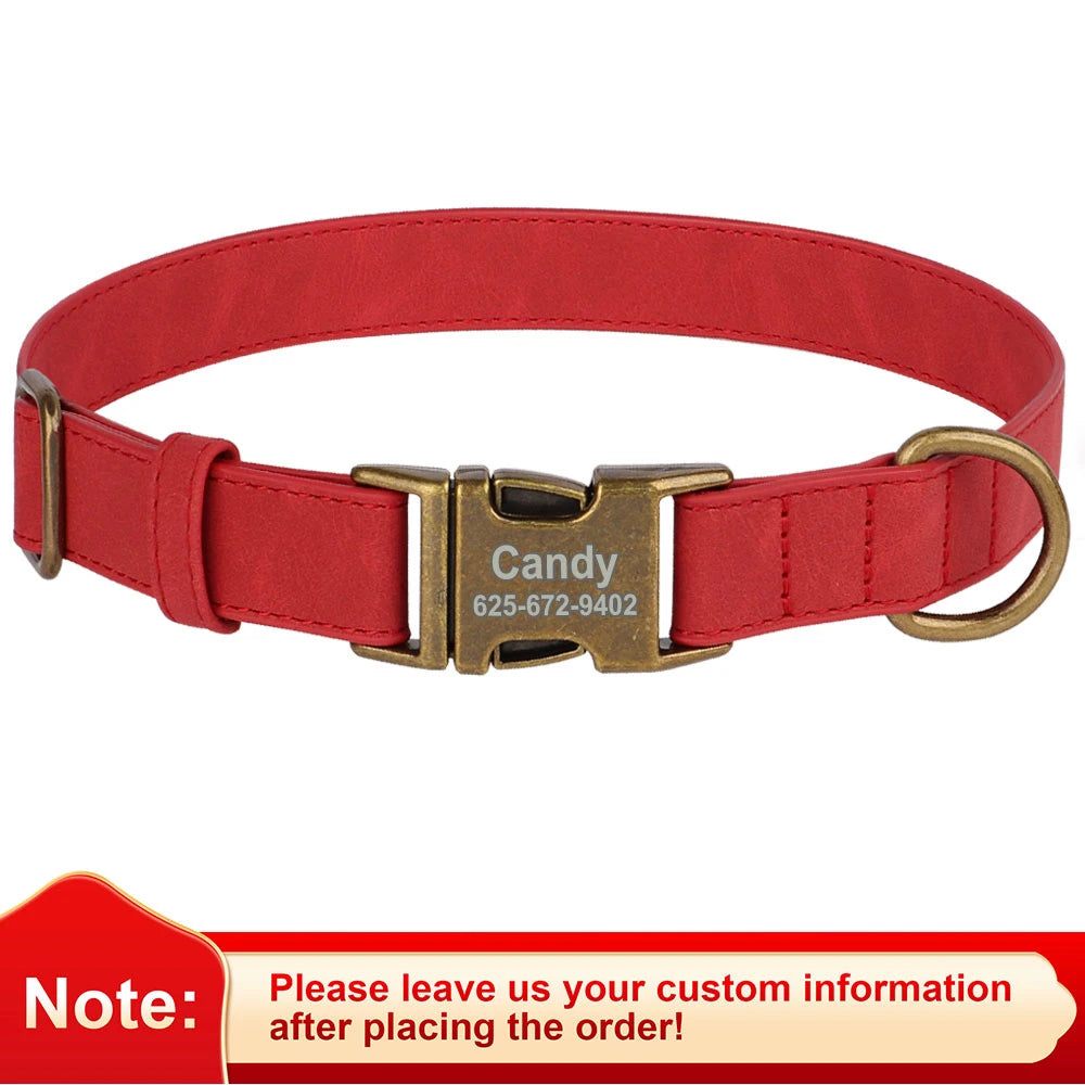 Personalized Anti-Lost Dog Collar – Custom ID Tag Engraved | PU Leather Collar with Free Nameplate for Dogs