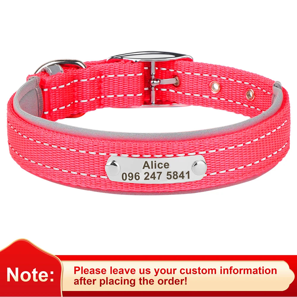 Personalized Reflective Nylon Dog Collar – Custom Engraved ID Tag for Small, Medium & Large Dogs