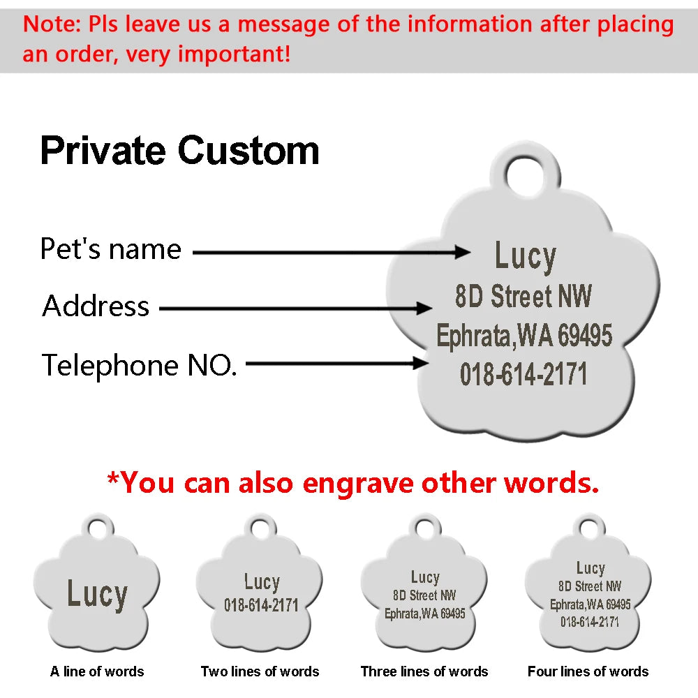 Personalized Dog & Cat ID Tag – Engraved Stainless Steel Pet Name & Address Tag