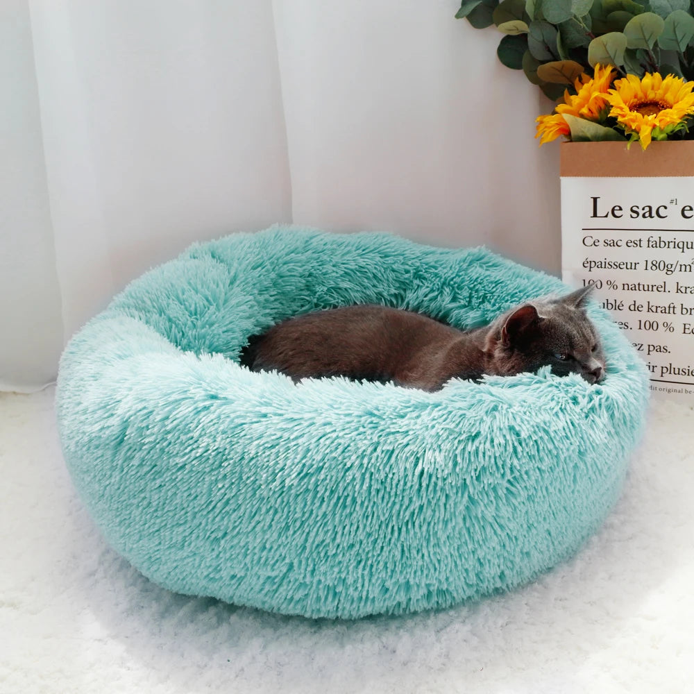Long Plush Cat & Dog Bed – Soft Round Winter Pet Cushion Nest (50/60/70cm)