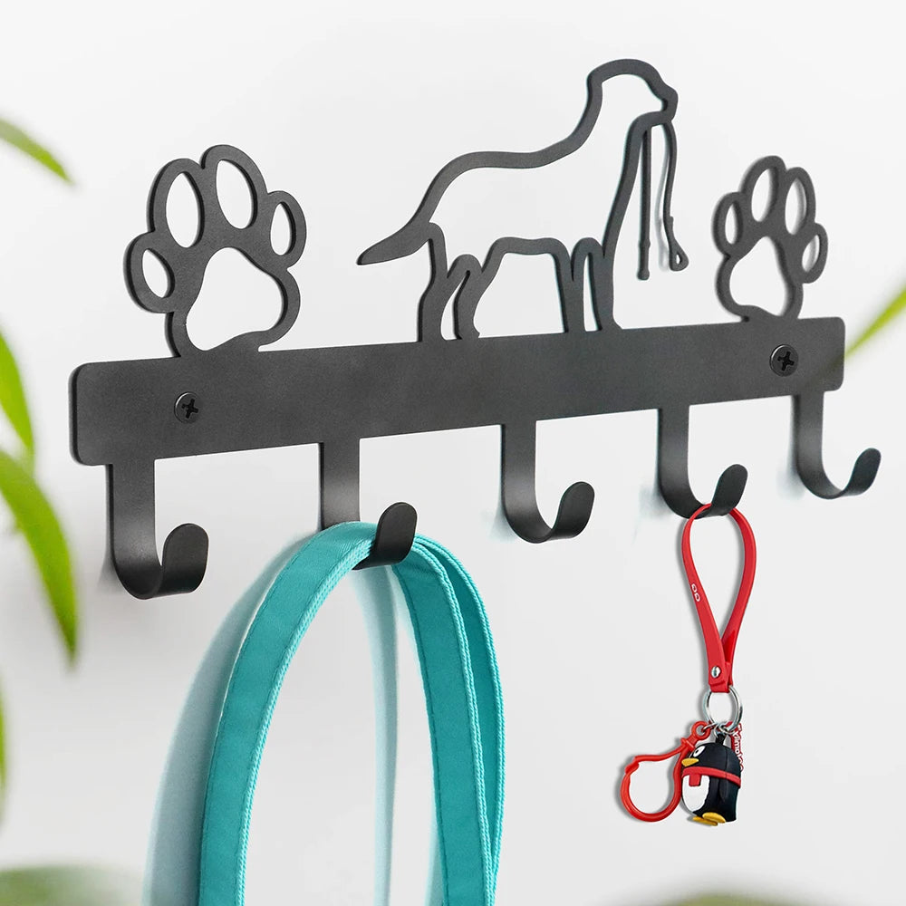 Metal Dog Leash & Key Holder Wall Rack – 4/5/7 Hooks Organizer with Free Nails