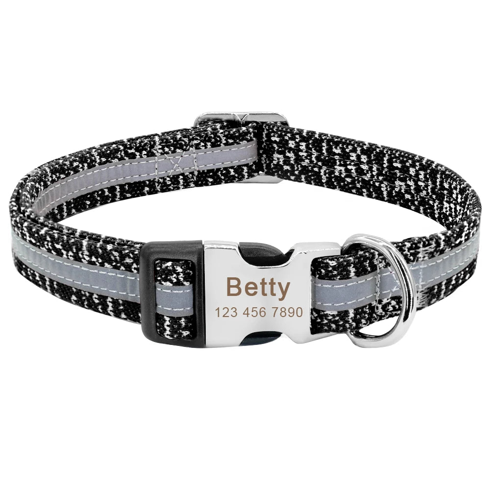 Personalized Reflective Dog Collar – Custom Engraved Nylon ID Tag | Adjustable Anti-Lost Collar for Medium & Large Dogs