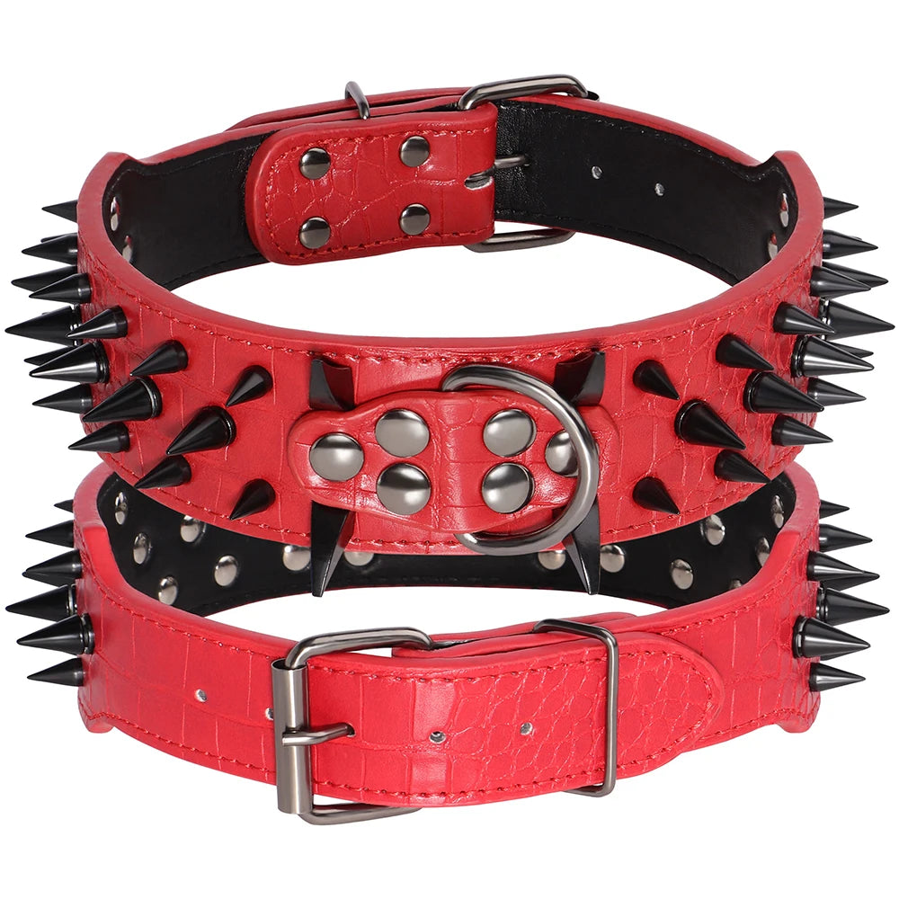 Cool Spikes Studded Dog Collar – 2" Wide PU Leather Collar for Pitbulls, German Shepherds & Large Breeds (S–XL)