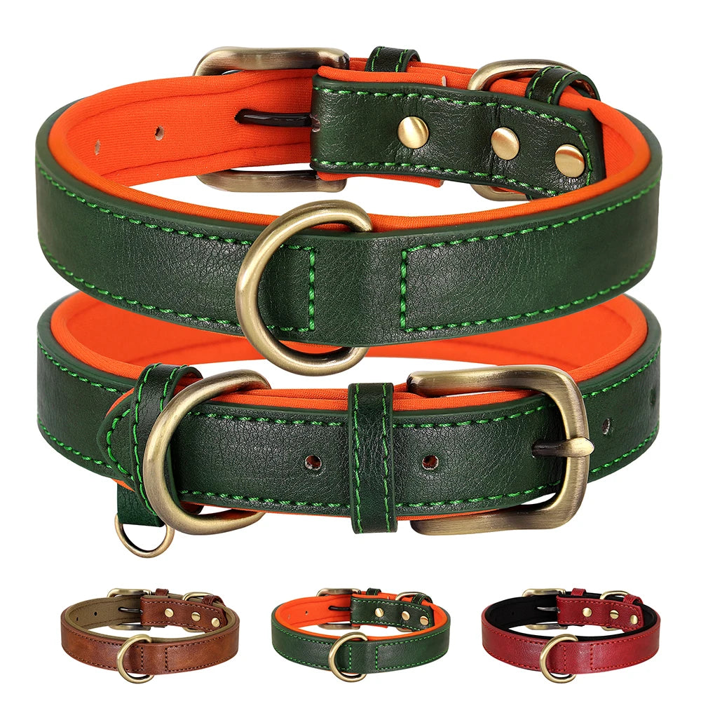 PU Leather Dog Collar – Soft Padded Adjustable Pet Collar for Small & Medium Dogs (Pitbull, French Bulldog) – S/M/L