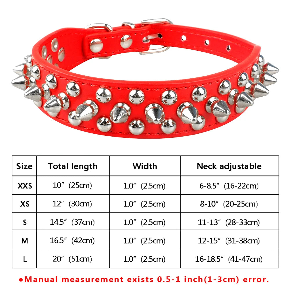 Spiked Studded Leather Dog Collar – Adjustable Anti-Bite Bulldog Collar for Small, Medium & Large Dogs