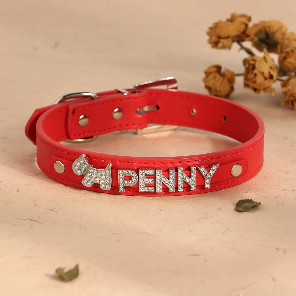 ✨ Personalized Bling Dog Collar & Leash Set – Custom Name with Rhinestones for Small & Medium Pets ✨