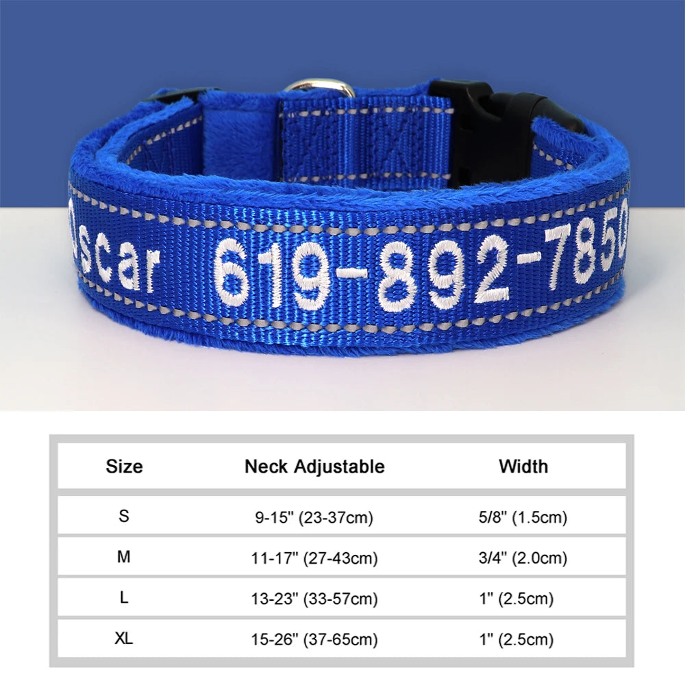 Personalized Embroidered Dog Collar – Reflective Nylon, Custom Name ID Tag – Small Medium Large Dogs