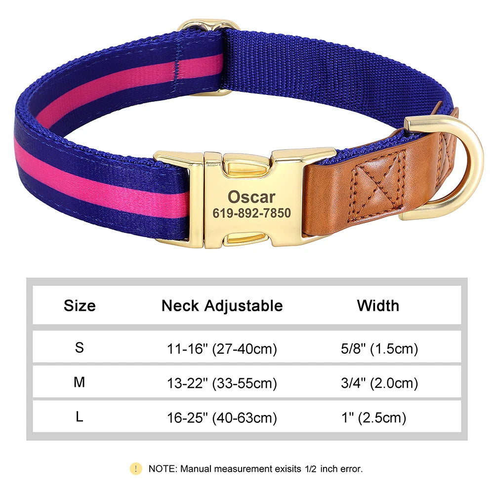 ✨ Personalized Nylon & Leather Dog Collar – Free Custom Engraving Included!