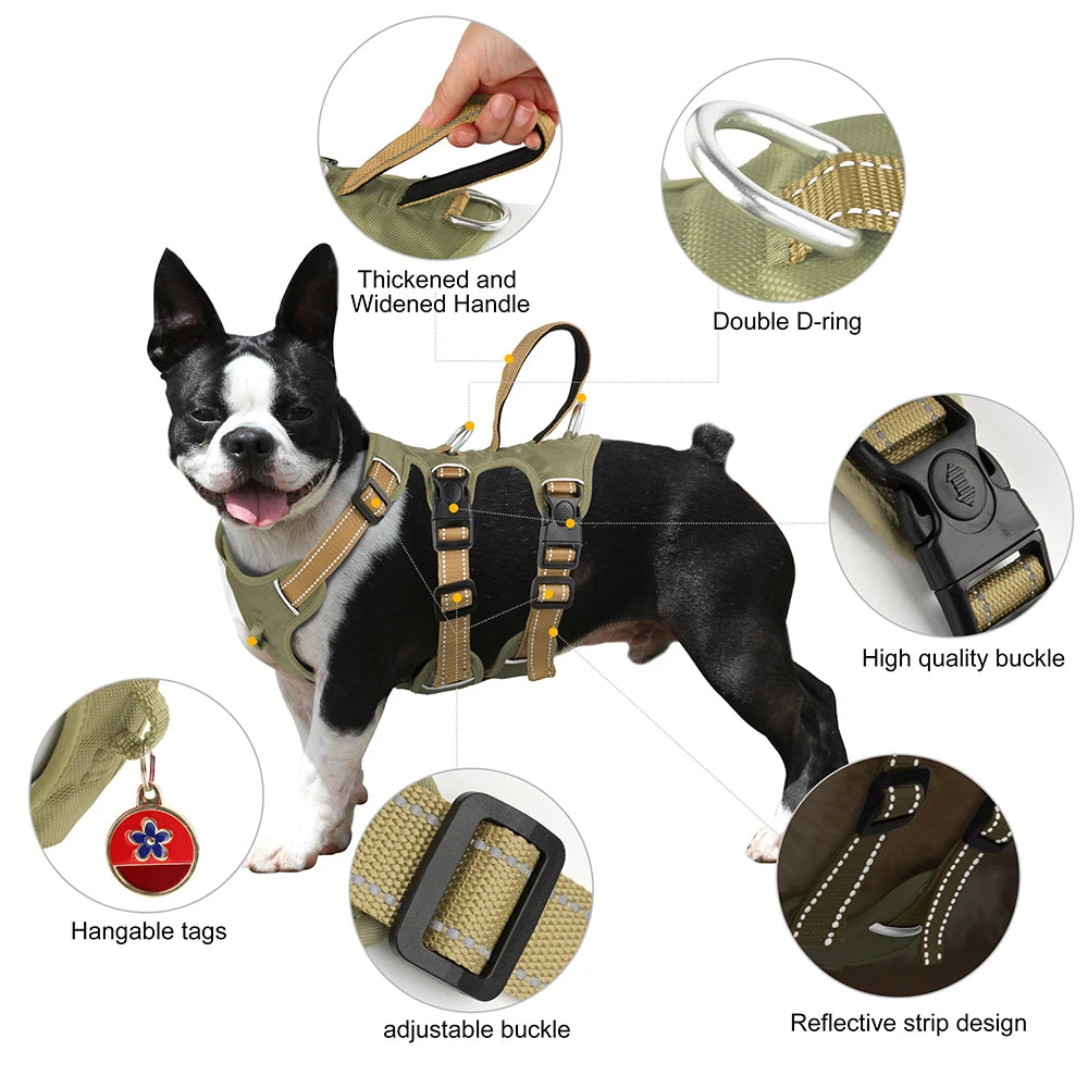 Reflective Dog Harness Vest Mesh Nylon Pet Vest No Pull Adjustable Harness for Small Medium Large Dogs With Handle Pitbull Pug