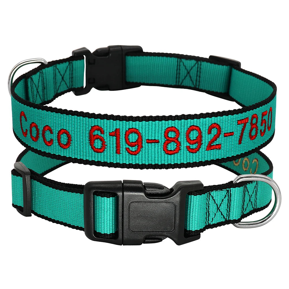Personalized Embroidered Nylon Dog Collar – Custom Name & Phone ID – For Small, Medium & Large Dogs