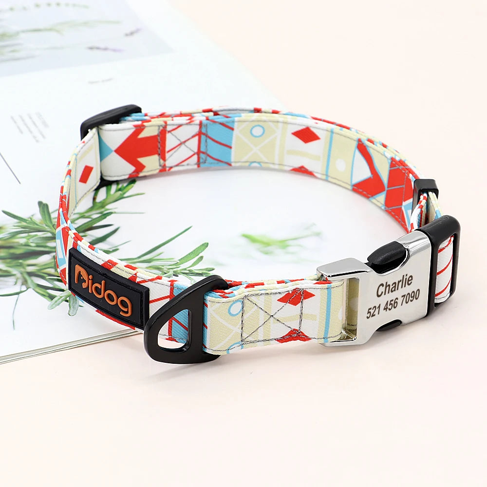 Personalized Nylon Dog Collar with Engraved Nameplate – Custom ID Tag for Small, Medium & Large Dogs