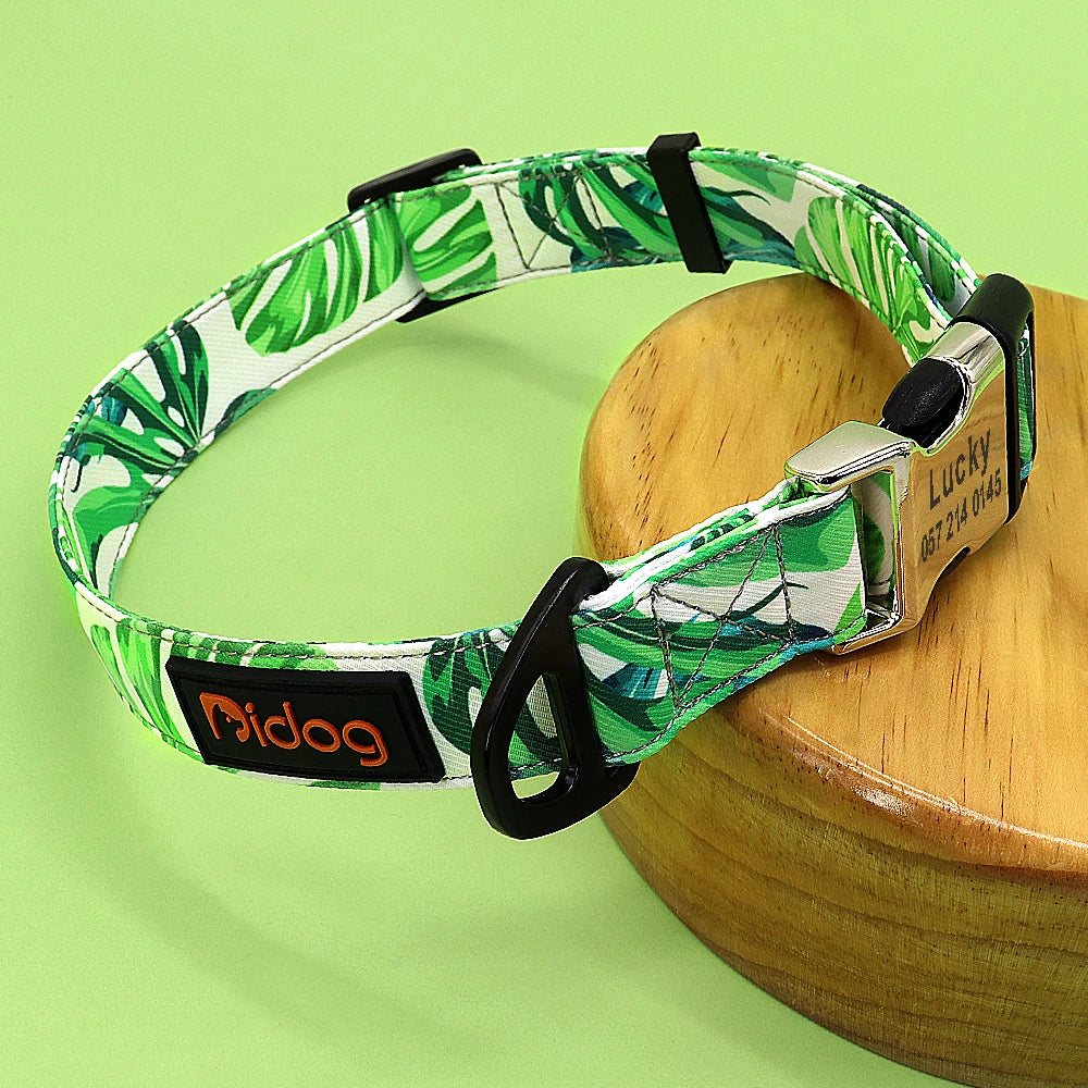 Personalized Nylon Dog Collar with Engraved Nameplate – Custom ID Tag for Small, Medium & Large Dogs