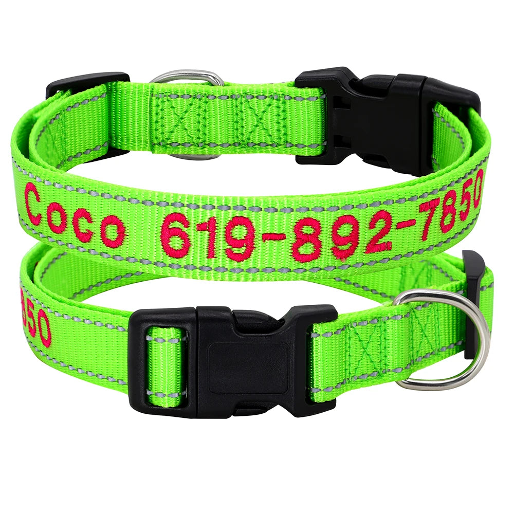 Reflective Personalized Nylon Dog Collar – Custom Embroidered ID Name & Phone – Reflective Adjustable Collar for Small, Medium & Large Dogs