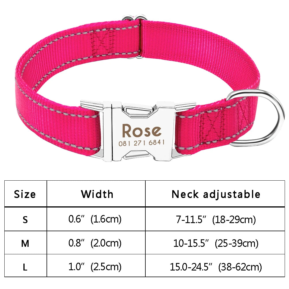 Adjustable Personalized Dog Collar – Custom Engraved Nylon Pet ID Collar | For Small, Medium & Large Dogs
