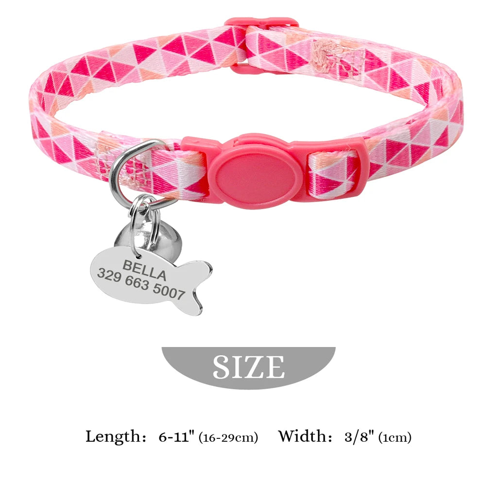 Personalized Cat Collar with Engraved Fish Tag – Adjustable Nylon Collar for Cats & Small Dogs