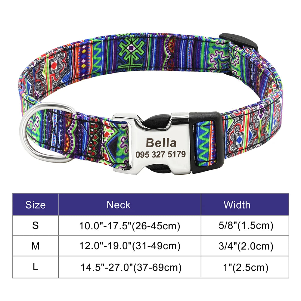 Personalized Dog Collar – Nylon Printed with Free Engraved ID Tag