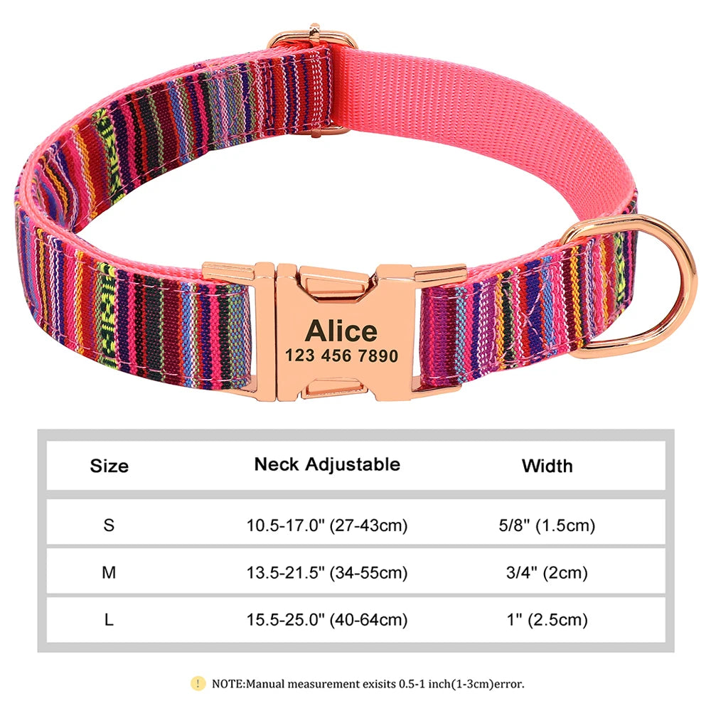 Personalized Nylon Dog Collar with Engraved Nameplate – Custom ID Tag for Small, Medium & Large Dogs