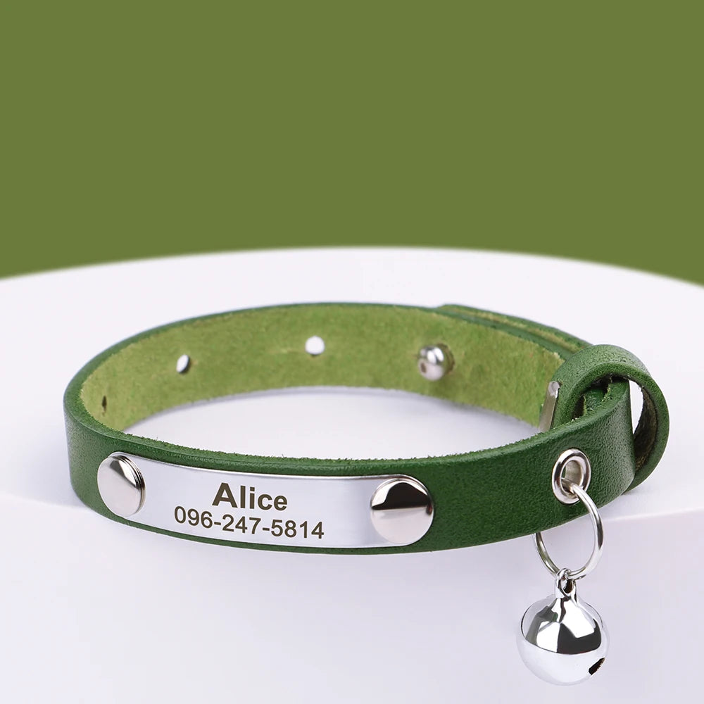 Personalized Leather Cat Collar – Adjustable Kitten & Puppy Collar with Free Engraved ID Tag
