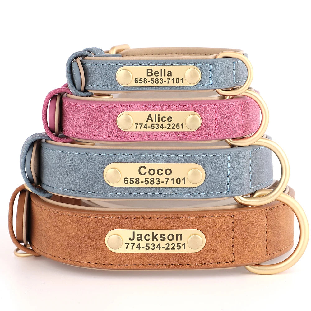 🐾 Personalized PU Leather Dog Collar – Custom Engraved Nameplate ID Tag 🐶