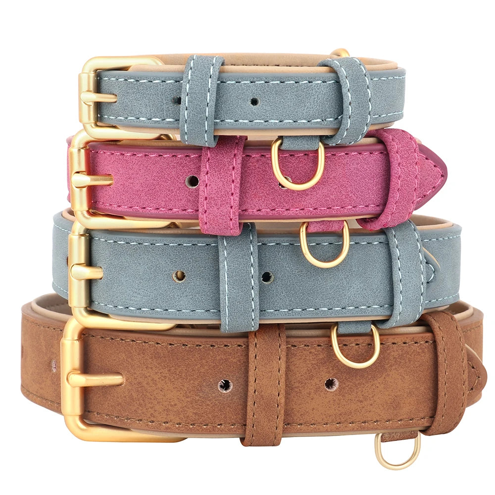 Adjustable Suede Leather Dog Collar – Soft Padded, Durable & Stylish for Small to Large Dogs