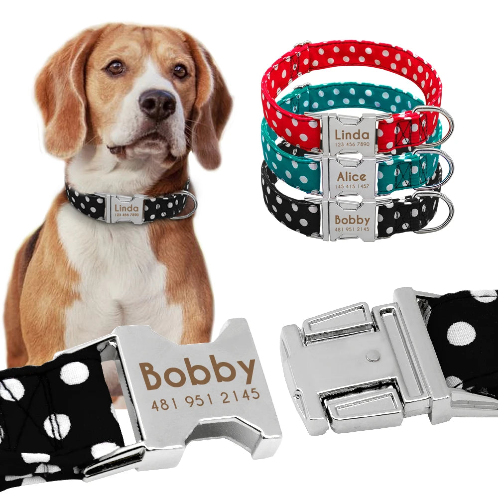 Adjustable Personalized Dog Collar – Custom Engraved Nylon Pet ID Collar | For Small, Medium & Large Dogs