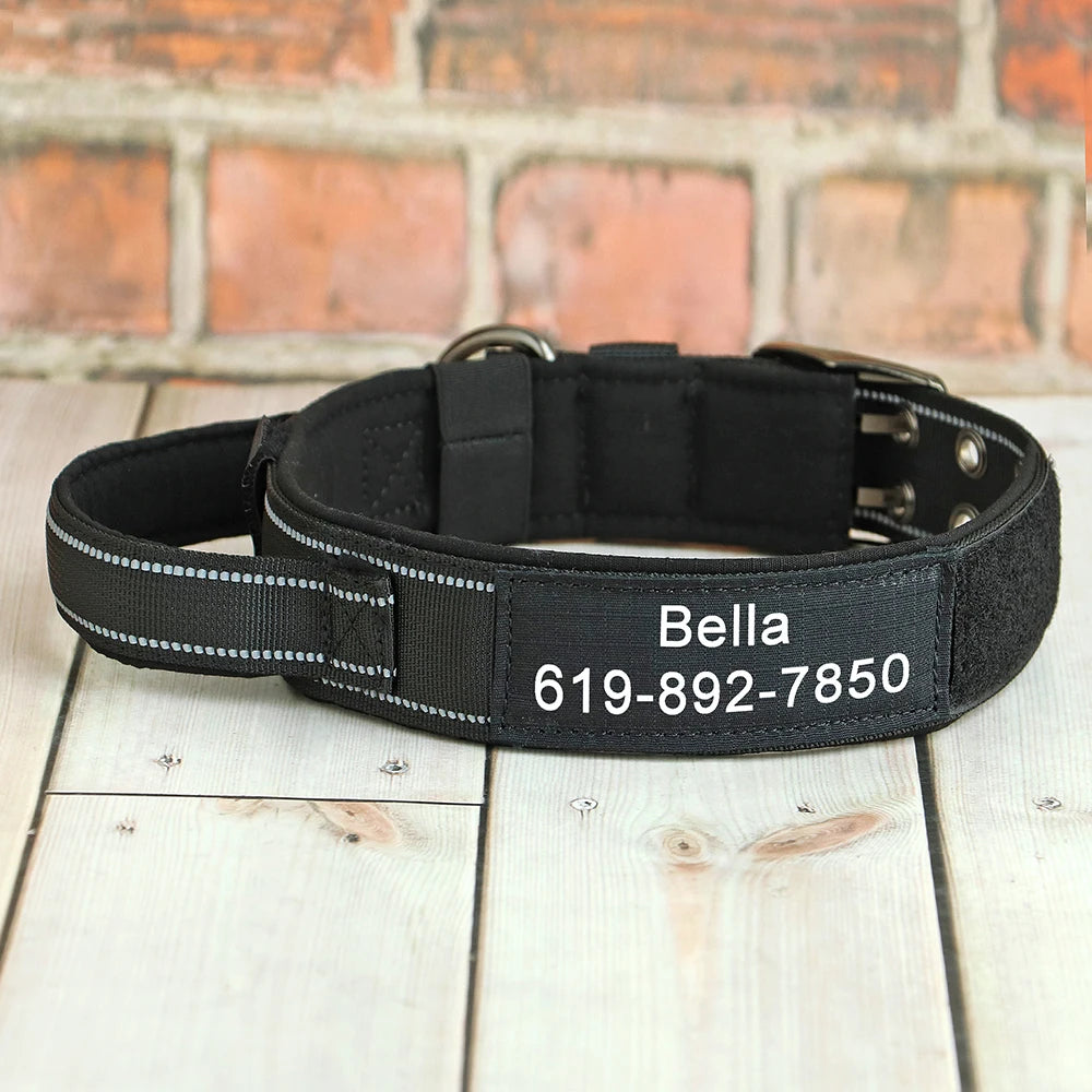 Custom Military Dog Collar – Personalized Tactical Nylon Collar | Adjustable for Medium & Large Dogs (German Shepherd, Labrador, Retriever)