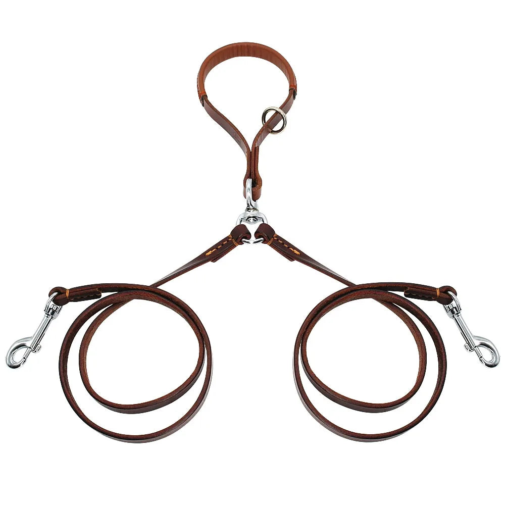 Double Dog Leash – Genuine Leather with 360° Swivel