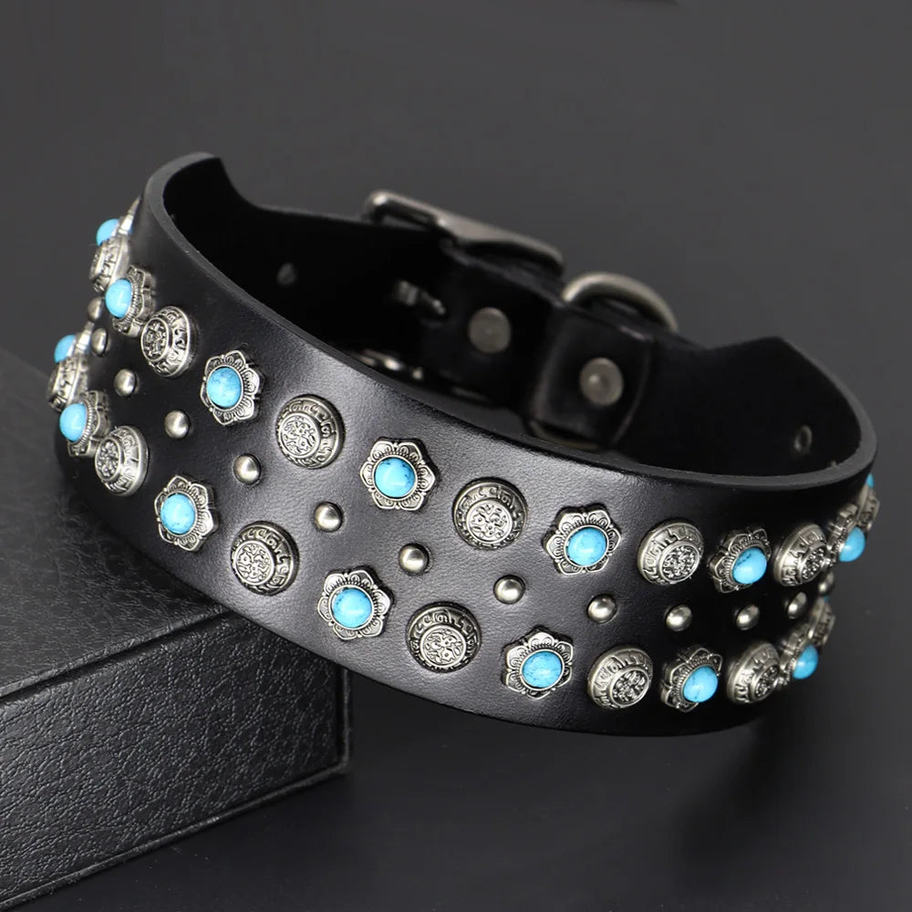 2-Inch Wide Luxury Leather Dog Collar with Durable Rivets – Stylish & Strong for Medium & Large Dogs